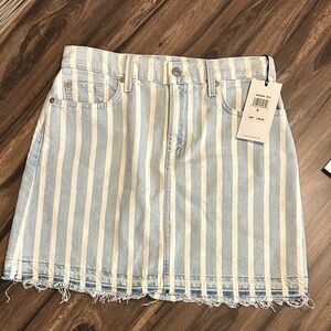 7 For All Mankind Light Blue and White Striped Mini Skirt